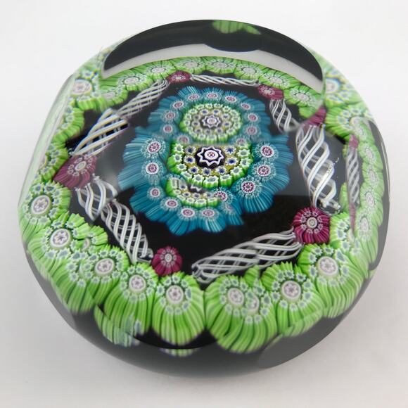 Perthshire 1972B Faceted Cushion Patterned Millefiori Latticinio Rod Paperweight - Picture 3 of 16